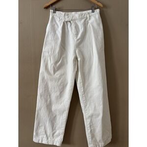 Grey Lab Pants Women 27 White Crossover Asymmetric Waist Pleated Wide Leg Denim